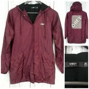 OBEY Brand Maroon Rain Jacket with Hood SZ XS